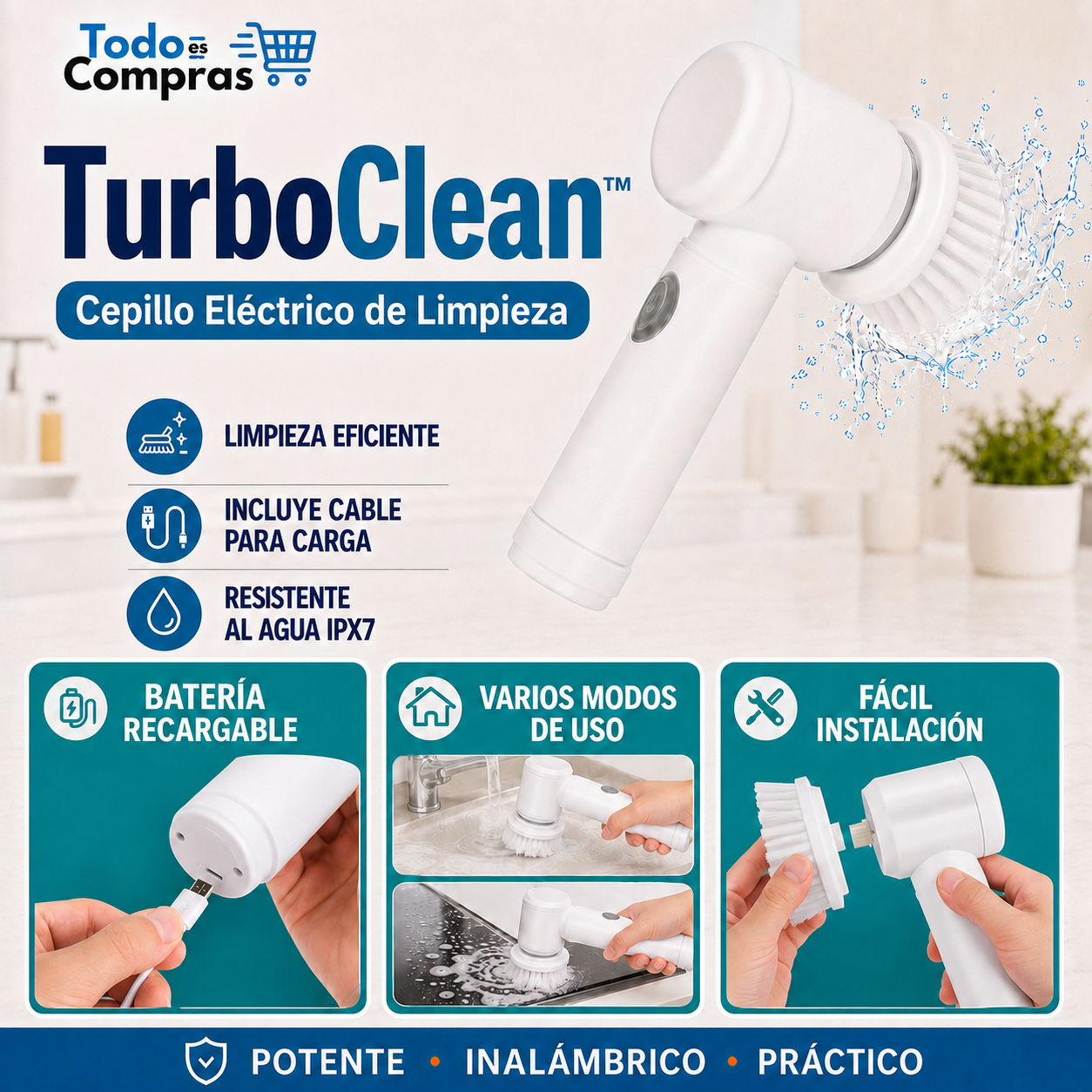 TurboClean™ – Cepillo Eléctrico de Limpieza
