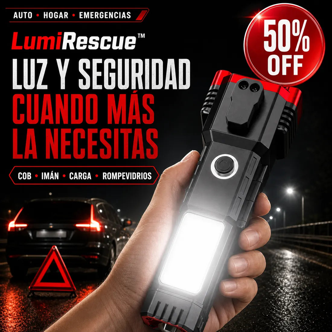 Martillo Linterna LED Táctica 4 en 1